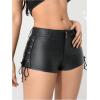 imageFloerns Womens Sexy High Waisted Faux Leather Shorts Drawstring Lace Up Festival Rave ShortsBlack Leather