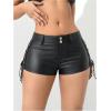imageFloerns Womens Sexy High Waisted Faux Leather Shorts Drawstring Lace Up Festival Rave ShortsBlack Leather