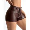 imageFloerns Womens Sexy High Waisted Faux Leather Shorts Drawstring Lace Up Festival Rave ShortsChocolate Brown