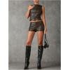 imageFloerns Womens Sexy High Waisted Faux Leather Shorts Drawstring Lace Up Festival Rave ShortsCoffee Brown