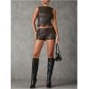 imageFloerns Womens Sexy High Waisted Faux Leather Shorts Drawstring Lace Up Festival Rave ShortsCoffee Brown