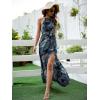 imageFloerns Womens Summer Tropical Floral Print Halter Neck Split Maxi DressA Dark Blue