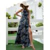 imageFloerns Womens Summer Tropical Floral Print Halter Neck Split Maxi DressA Dark Blue