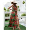 imageFloerns Womens Summer Tropical Floral Print Halter Neck Split Maxi DressGreen Red Multi