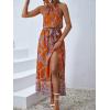imageFloerns Womens Summer Tropical Floral Print Halter Neck Split Maxi DressOrange Floral