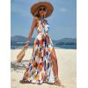 imageFloerns Womens Summer Tropical Floral Print Halter Neck Split Maxi DressWhite Brown Multi