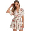 imageFloerns Womens Tropical Floral Plunging V Neck Tie Open Back Summer Short DressApricot Flower