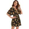 imageFloerns Womens Tropical Floral Plunging V Neck Tie Open Back Summer Short DressBlack Brown