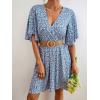 imageFloerns Womens Tropical Floral Plunging V Neck Tie Open Back Summer Short DressBlue