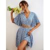 imageFloerns Womens Tropical Floral Plunging V Neck Tie Open Back Summer Short DressBlue