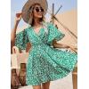 imageFloerns Womens Tropical Floral Plunging V Neck Tie Open Back Summer Short DressGreen