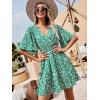 imageFloerns Womens Tropical Floral Plunging V Neck Tie Open Back Summer Short DressGreen