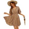 imageFloerns Womens Tropical Floral Plunging V Neck Tie Open Back Summer Short DressKhaki