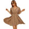 imageFloerns Womens Tropical Floral Plunging V Neck Tie Open Back Summer Short DressKhaki