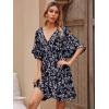 imageFloerns Womens Tropical Floral Plunging V Neck Tie Open Back Summer Short DressNavy Blue