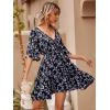 imageFloerns Womens Tropical Floral Plunging V Neck Tie Open Back Summer Short DressNavy Blue
