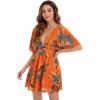imageFloerns Womens Tropical Floral Plunging V Neck Tie Open Back Summer Short DressOrange Floral