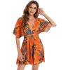 imageFloerns Womens Tropical Floral Plunging V Neck Tie Open Back Summer Short DressOrange Floral