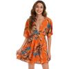 imageFloerns Womens Tropical Floral Plunging V Neck Tie Open Back Summer Short DressOrange Floral