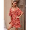 imageFloerns Womens Tropical Floral Plunging V Neck Tie Open Back Summer Short DressRed Floral
