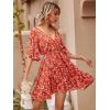 imageFloerns Womens Tropical Floral Plunging V Neck Tie Open Back Summer Short DressRed Floral