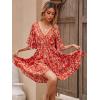 imageFloerns Womens Tropical Floral Plunging V Neck Tie Open Back Summer Short DressRed Floral