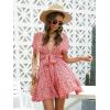 imageFloerns Womens Tropical Floral Plunging V Neck Tie Open Back Summer Short DressRedWhite