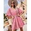 imageFloerns Womens Tropical Floral Plunging V Neck Tie Open Back Summer Short DressRouge Red