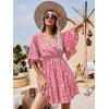 imageFloerns Womens Tropical Floral Plunging V Neck Tie Open Back Summer Short DressRouge Red