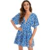imageFloerns Womens Tropical Floral Plunging V Neck Tie Open Back Summer Short DressRoyal Blue