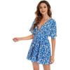 imageFloerns Womens Tropical Floral Plunging V Neck Tie Open Back Summer Short DressRoyal Blue