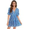 imageFloerns Womens Tropical Floral Plunging V Neck Tie Open Back Summer Short DressRoyal Blue