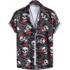 imageFloerns Mens Causal Summer Print Hawaiian Shirt Short Sleeve Button Down Beach ShirtsBlack Skull