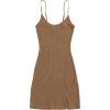imageFloerns Womens Casual Solid Sleeveless Cami Split Hem Ribbed Knit Bodycon Mini DressBrown