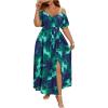imageFloerns Womens Plus Size Cold Shoulder Short Sleeve Split Thigh Long DressBlue and Green