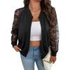 imageFloerns Womens Plus Size Sheer Floral Lace Long Sleeve Baseball JacketBlack Floral Sheer