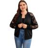 imageFloerns Womens Plus Size Sheer Floral Lace Long Sleeve Baseball JacketBlack Lace