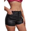 imageFloerns Womens Sexy High Waisted Faux Leather Shorts Drawstring Lace Up Festival Rave ShortsBlack