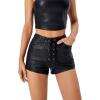 imageFloerns Womens Sexy High Waisted Faux Leather Shorts Drawstring Lace Up Festival Rave ShortsBlack Dull