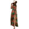 imageFloerns Womens Summer Tropical Floral Print Halter Neck Split Maxi DressGreen Red Multi