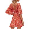 imageFloerns Womens Tropical Floral Plunging V Neck Tie Open Back Summer Short DressRed Floral