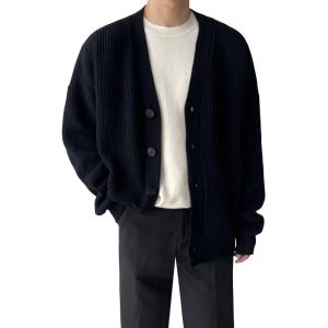 imageFloerns Mens Casual Long Sleeve Button Front V Neck Rib Knit Cardigan SweaterBlack