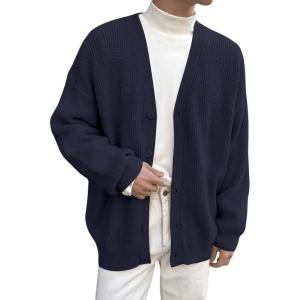 imageFloerns Mens Casual Long Sleeve Button Front V Neck Rib Knit Cardigan SweaterDark Blue