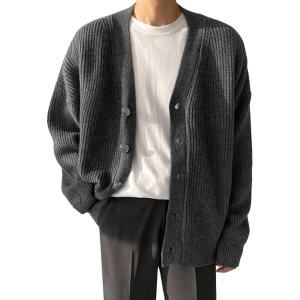imageFloerns Mens Casual Long Sleeve Button Front V Neck Rib Knit Cardigan SweaterDark Grey