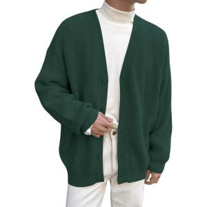 imageFloerns Mens Casual Long Sleeve Button Front V Neck Rib Knit Cardigan SweaterGreen