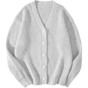 imageFloerns Mens Casual Long Sleeve Button Front V Neck Rib Knit Cardigan SweaterLight Grey