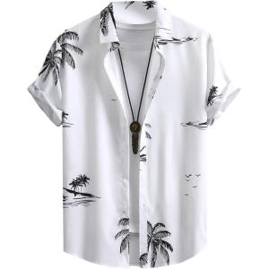imageFloerns Mens Causal Summer Print Hawaiian Shirt Short Sleeve Button Down Beach ShirtsWhite Black Multi