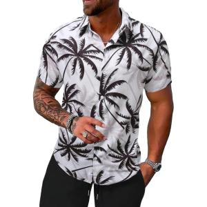 imageFloerns Mens Causal Summer Print Hawaiian Shirt Short Sleeve Button Down Beach ShirtsWhite Coconut Tree