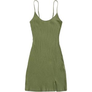 imageFloerns Womens Casual Solid Sleeveless Cami Split Hem Ribbed Knit Bodycon Mini DressA Green