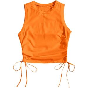 imageFloerns Womens Graphic Print Sleeveless Drawstring Ruched Crop Tank TopOrange
